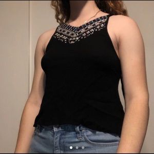 Black tank top w/ colored design at neckline